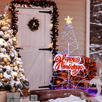 Árbol De Navidad Led De 170 Cm Con Luces Que Cambian De Color, 6 Modos De Luz, Letras Y Estrella