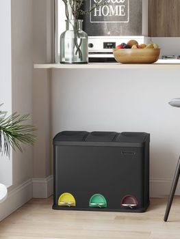 Cubo triple para cocina de 45 l con pedal de acero negro