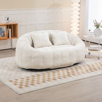 Sofá Puf Para Adultos, 150 × 95 × 63 Cm, Chenilla Beige Y Respaldo Alto