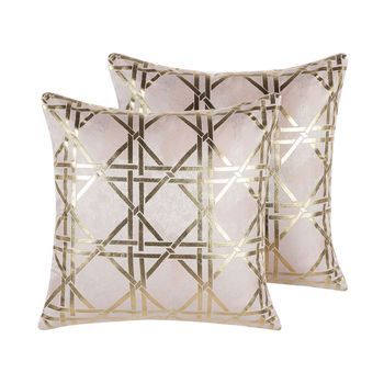Conjunto De 2 Cojines Decorativos Patrón Diamantes Geométrico Rosa 45 X 45 Cm Decoración Glamour Cassia
