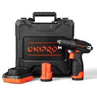 dnipro-m taladro atornillador compacto cd-12cx 12v 30 nm con 2 baterias 2ah portabrocas extraible 10 mm 2 velocidades luz led y maletin bricolaje