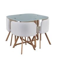 mesa de cristal templado teka  4 sillas comedor o cocina blanco 100x100 cm