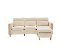 sofa esquinero de 3 plazas estilo nordico - sofa de tela en l con almacenamiento y patas de madera - beige