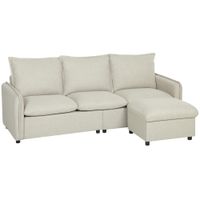 homcom sofa 3 plazas con puf con almacenamiento sofa esquinero modular 212 cm cojines con muelles tejido de lino crema