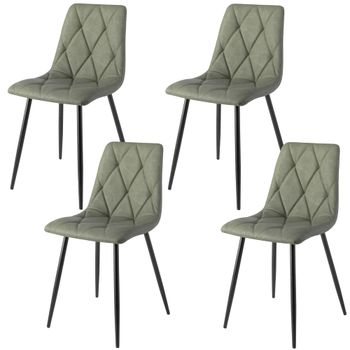 Set 4 sillas acolchadas verde rombos. 54×45×88 cm