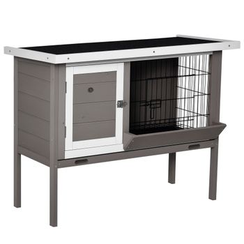 PawHut Conejera Exterior de Madera Elevada para Conejos Cobayas con Techo Asfáltico Abatible Comedero 91x46x71 cm Gris   Aosom España
