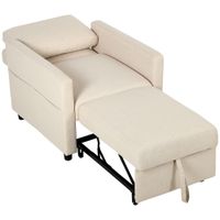 homcom sillon cama 3 en 1 en tejido efecto lino con respaldo regulable blanco crema   aosom espana