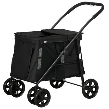 PawHut Carrito para Perros con Cojín, 3 Bolsillos Laterales, Plegable, Carrito para Perros, 102x62x105 cm, Negro   Aosom España