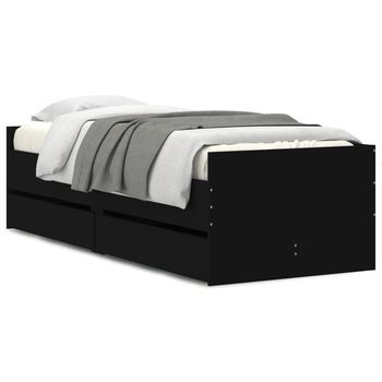 Cama Para Adulto | Cama Individual | Estructura De Cama Con Cajones Negro 90x190 Cm