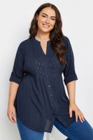 yours camisa azul marino con jaretas adornadas mujer curvy y tallas grandes yours