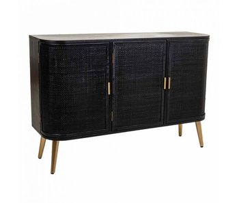 Aparador de madera y rejilla lacado negro 118x37x80
