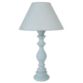 Lámpara de mesa madera azul pantalla gris
