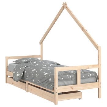 Cama Individual | Cama Infantil | Estructura De Cama Para Niños Con Cajones Madera Pino 80x200 Cm