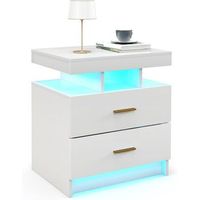 costway mesitas de noche con luces led mesitas 2 cajones dormitorio salon blanco 50 x 40 x 58 cm