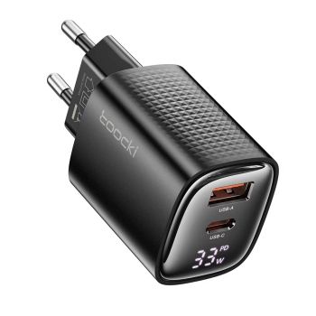 [GaN Tech] Toocki TCT33-22EU Cargador USB PD de 33W 2 puertos USB-A+USB-C PD3.0 QC3.0 Carga rápida Adaptador de cargador