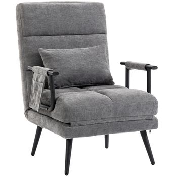 HOMCOM Sillón Cama Individual de Chenilla Plegable 3 en 1 con Respaldo Click-Clack Gris   Aosom España
