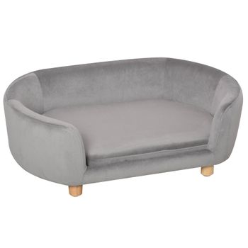 PawHut Sofá para Perros Pequeños con Patas de Madera Funda Lavable y Cojín Desmontable 86x55x33 cm Gris Claro