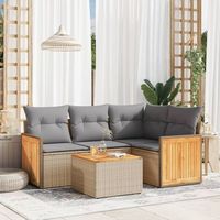 conjunto de sofas jardin con cojines 5 uds  mueble jardin mesa y sillas ratan sintetico beige cfw776670