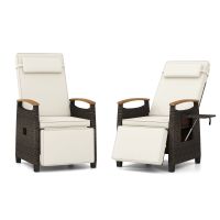 costway juego de 2 sillones ratan con respaldo y reposapies ajustables mesa abatible reposacabezas extraible reposabrazos para terraza patio blanco