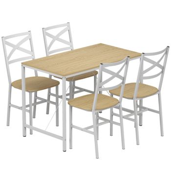 HOMCOM Conjunto de Mesa y Comedor con 4 Sillas, Mesa de Cocina con Sillas para 4 Personas, Madera Natural y Blanco