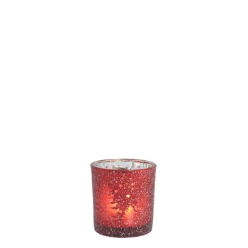 Portavelas decorativo de vidrio esmerilado rojo y plata H7