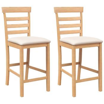 Taburetes De Bar Con Cojines 2 Uds Madera Maciza Natural Caucho Vidaxl