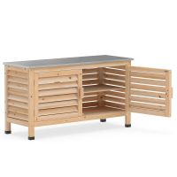 costway armario de abeto con puertas lamas encimera inoxidable 109 x 405 x 615 cm estantes para terraza jardin color natural