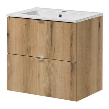 Mueble De Baño Con Lavabo Newport 60x57x39 Cm - Efecto Roble [en.casa]