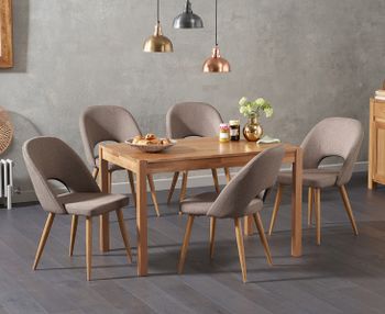 Oxford 120cm Solid Oak Dining Table with Halifax Fabric Chairs - Grey, 4 Chairs