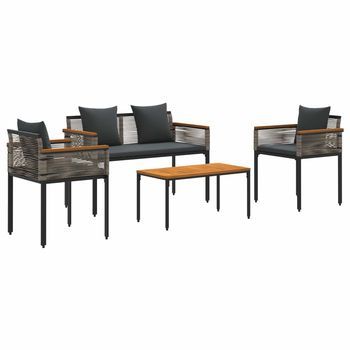 Juego De Muebles De Exterior | Mobiliario De Jardín Gris Y Gris Oscuro Ratán Sintético