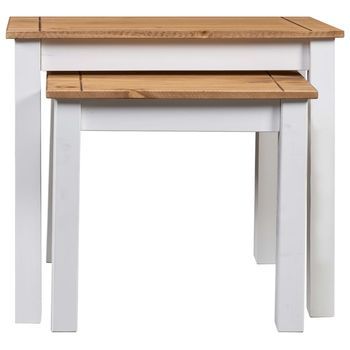 2 Uds Mesas Apilables | Mesita Auxiliar | Mesa De Café Madera Maciza Pino Panama Range Blanco