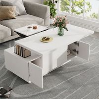 mesa de centro elevable blanca con doble tablero y almacenaje oculto