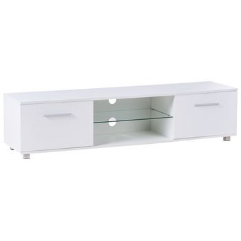 Mueble Tv Moderno Con Puertas Gestión De Cables Con Led Patas De Metal Mdf Blanco Banff
