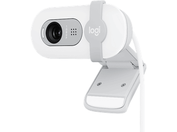 Webcam - Logitech Brio 100, Iluminación automática, Full HD 1080p, USB, Micrófono omnidireccional integrado, Tapa de privacidad, PC-Mac, Blanco