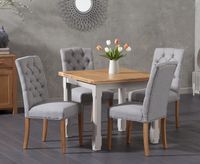 somerset 90cm flip top oak and grey painted dining table with claudia grey fabric chairs - grey 2 chairs