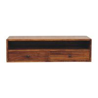 mueble multimedia de pared de madera maciza artisan furniture lunar de 2 cajones color castano