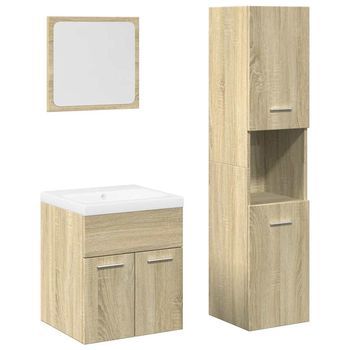 Juego De 4 Uds Muebles De Baño | Armario De Baño Contrachapada Roble Sonoma