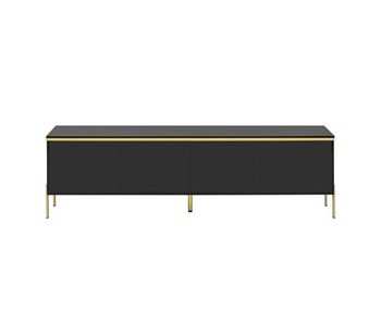 Mueble tv moderno - 4 puertas, alto brillo, almacenamiento, borde dorado - negro