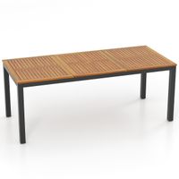 costway mesa de comedor exterior para 8 personas mesa de madera de acacia de 200 cm con orificio para sombrilla patas de metal para jardin