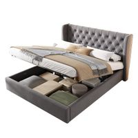 cama de matrimonio de terciopelo 160x200cm con almacenajegris