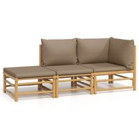 set de muebles de jardin 3 piezas bambu y cojines gris taupe vidaxl