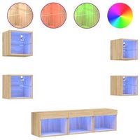 muebles tv pared con led 7 piezas madera ingenieria roble sonoma