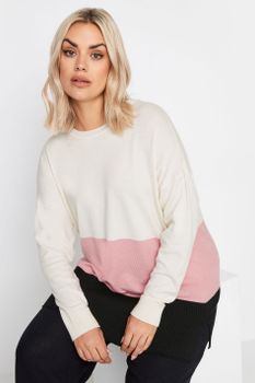 Yours Jersey De Punto Bloques De Color: Rosa, Blanco Y Negro, Mujer Curvy Y Tallas Grandes, Yours