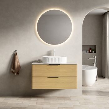 Mueble Lavabo Suspendido - Mueble De Baño - Contrachapado - Roble Y Blanco (90x46x62.2cm)