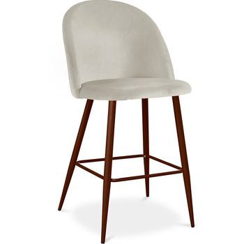 Taburete Tapizado En Terciopelo - Diseño Escandinavo - 66cm - Evelyne Gris Claro