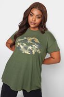 yours camiseta caqui de labios camuflaje mujer curvy y tallas grandes yours