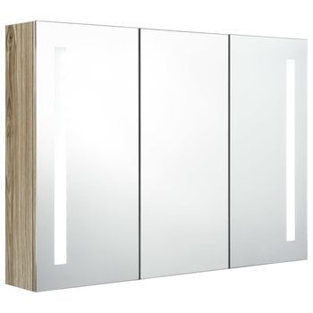Mueble De Baño | Armario De Baño Con Espejo Led Color Roble 89x14x62 Cm