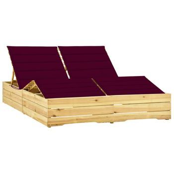 Tumbona De Jardín | Silla | Sillón Exterior Doble Y Cojines Madera Pino Impregnada Rojo Tinto Cfw815602