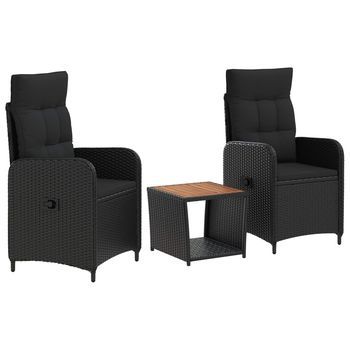 Conjunto De Sofás De Jardín 3 Uds. Negro Vidaxl