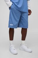 oversized varsity mesh mid length shorts azul